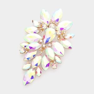 Elegant Crystal Leaf Iridesent Brooch